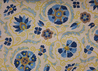 Floriated Suzani Designer Fabric in Denim