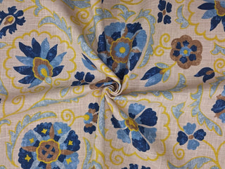 Floriated Suzani Designer Fabric in Denim