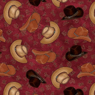 Blank Quilting Fabrics My Hero Wears Cowboy Boots Cowboy Hats Quilting Fabric in Red