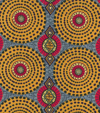 Fabric Traditions Global Circles Metallic Fabric in Red/Green