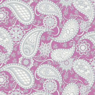 Benartex Jubilee Paisley Quilting Fabric in Silver & Magenta