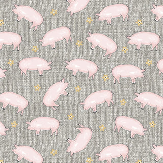 Jessica Flick Farm Fresh Hog Heaven Quilting Fabric in Grey for Benartex Fabrics