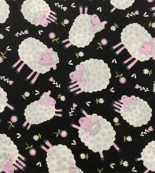 Santee Fabrics Sheep and Flowers Quilting Fabric in Black