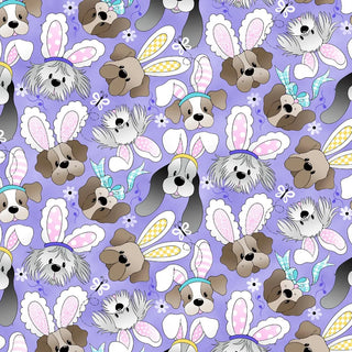 Fabric Traditions Dogs in Bunnies Ears Quilting Fabric in Purple