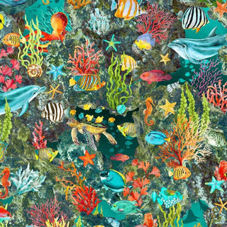 In The Beginning Fabrics Calypso II Quilting Fabric in Teal Reef