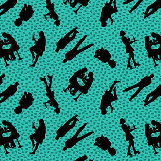 Blank Quilting Fabrics Diners & Drive Ins Silhouettes in Teal