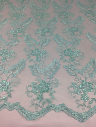 Julia Delicate Embroidered Lace Fabric in Turquoise