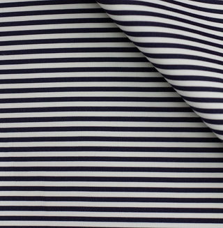 Scuba Double-Knit Horizontal Stripe Fabric in Navy and White