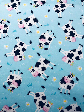 Timeless Treasures Cows & Daisy Flowers Quilting Fabric in Blue
