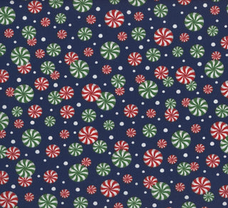 Christmas Peppermint Toss Quilting Fabric in Navy
