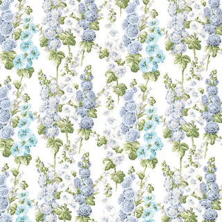 Sanderson Southwold Blue Hollyhocks Quilting Fabric in White