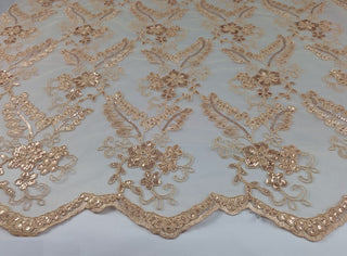 Rachel Delicate Embroidered Lace Fabric in Tan