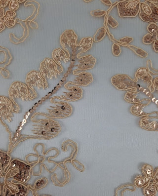 Rachel Delicate Embroidered Lace Fabric in Tan