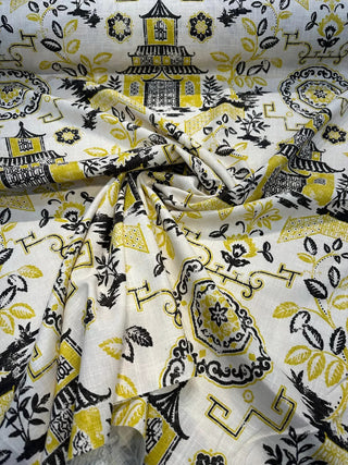 Richloom Teahouse Chinoiserie Toile Fabric in Yellow