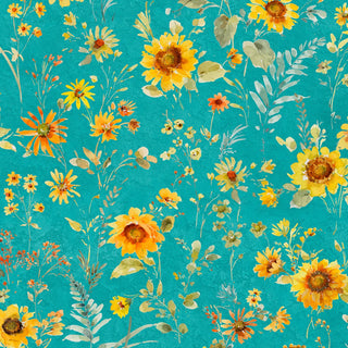 Lisa Audit Sunflower Sweet Quilting Fabric in Teal