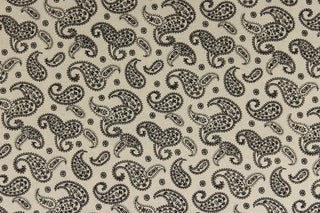 A fun paisley design in basic colors of  black set against a cream background.