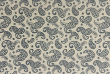 Load image into Gallery viewer, A fun paisley design in basic color of  blue set against a cream background. 

