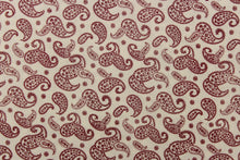 Load image into Gallery viewer,  A fun paisley design in basic colors of  red set against a cream background. 
