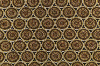 Hubble is a jacquard fabric that features circles in varying shades of brown and gold.