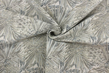 Load image into Gallery viewer, This jacquard fabric features a palm leaf design in gray, pale beige, pale blue and white . 
