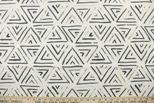 Load image into Gallery viewer,  Post Modern is a medium weight, linen blend fabric featuring triangles in gray, black and white.  Perfect for window treatments, toss pillows, duvet covers and light upholstery.  This fabric offers a smooth hand and lovely drape.
