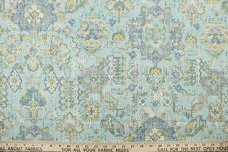 Lethbridge is a multi use blue and green ethnic damask print.  This fabric is perfect for light duty upholstery projects, window treatments (draperies, swags, valances) and toss pillows.