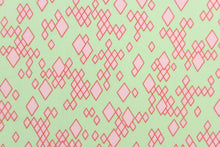 Load image into Gallery viewer, A geometric diamond design in pink set against a light green background.  
