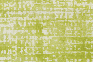  This medium weight fabric features a tie dye design in lime green and white.  It is stain and water resistant and can withstand up to 500 hours of direct sun exposure and has a durability rating of 30,000 double rubs.   Uses include decorative pillows, cushions, chair pads, tote bags, slip covers and upholstery.
