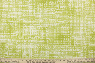  This medium weight fabric features a tie dye design in lime green and white.  It is stain and water resistant and can withstand up to 500 hours of direct sun exposure and has a durability rating of 30,000 double rubs.   Uses include decorative pillows, cushions, chair pads, tote bags, slip covers and upholstery.