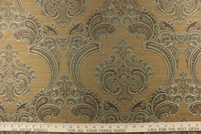 Load image into Gallery viewer, ornamental damask design in shades of brown with hints of mint green
