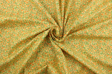 Load image into Gallery viewer,  A beautiful floral design in orange and green set against a yellow background .
