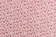 Load image into Gallery viewer, This fabric features a tiny vine design in red set against a white background .
