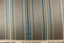 Load image into Gallery viewer, Teal blue and cream stripes on a darker taupe background
