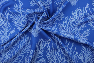 Keywest is a multi use fabric featuring a sea coral design in white against a marine blue background.  It is perfect for window treatments, decorative pillows, custom cushions, bedding, light duty upholstery applications and almost any craft project.  This fabric has a soft workable feel yet is stable and durable.