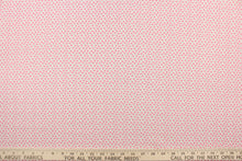 Load image into Gallery viewer, This fabric features a tiny floral design in pink and  green set against a white background.
