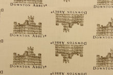 Load image into Gallery viewer, This quilting fabric features a Downton Abbey print in brown against beige. 
