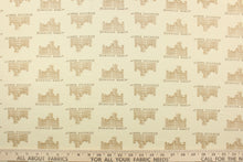 Load image into Gallery viewer, This quilting fabric features a Downton Abbey print in beige and brown set against a off white.
