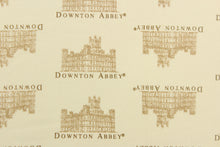Load image into Gallery viewer, This quilting fabric features a Downton Abbey print in beige and brown set against a off white.

