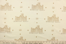 Load image into Gallery viewer,  Featuring the Downton Abbey building and wording in beige and brown with brown dots against a pale beige background.  
