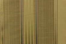 Load image into Gallery viewer, Offering  varying  width striped pattern in  green tones and dark khaki or beige along with a slight sheen to enhance the various colors. 

