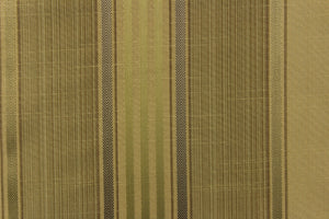 Offering  varying  width striped pattern in  green tones and dark khaki or beige along with a slight sheen to enhance the various colors. 