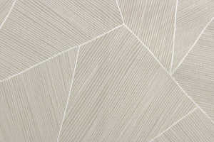 This jacquard features a geometric design in sliver and pale beige .