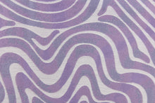 Load image into Gallery viewer, This jacquard features a geometric design in slivery white and light purple . 
