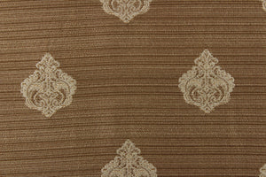 Ornamental damask medallion with hints of champagne or light gold on a golden background