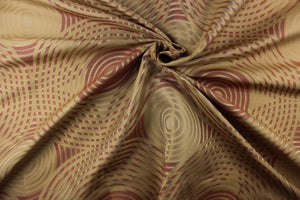 Geometric multi-layer, circular pattern in tone on tone colors in red, khaki, beige and gold tones