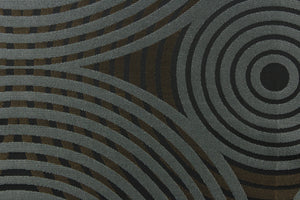 Geometric multi-layer, circular pattern in tone on tone colors in black, blue gray and dark gold tones