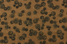 Load image into Gallery viewer,  This elegant quilting print features vintage buttons in a black outline/shading in different sizes set against a tan background. 

