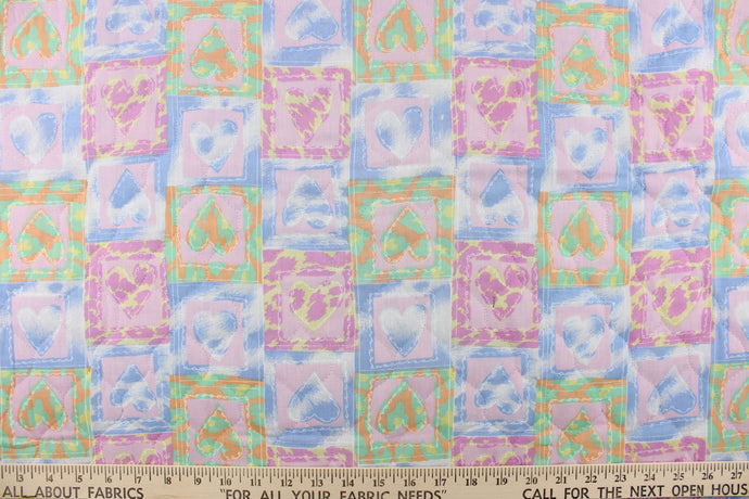 Yellow, white, soft, quilting prints, quilting, polyester, pink, hearts, green, crafting, cotton, blue, blocks,  color_multi