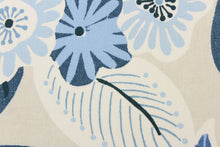 Load image into Gallery viewer,   This  beautiful large floral pattern in shades of blue, white, and off white. 

