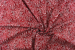 This cute and soft cotton paisley bandana design in red, and white with black outline. 